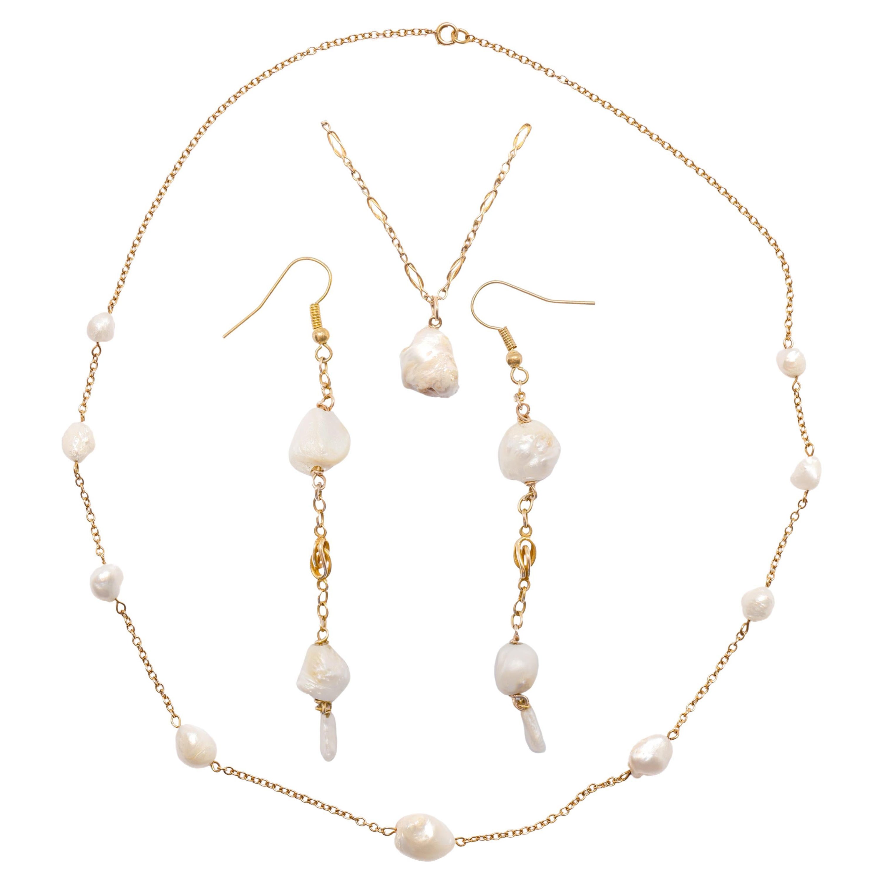 Collar, Colgante, Conjunto de Pendientes de Perla de Río, Raro, Natural Certificado GIA