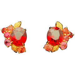 Vivid Red Garnet Earrings in 18K Gold with Natural Burma Spinels