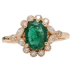 Vintage Inspired Emerald Ring w Earth Mined Diamonds in Solid 14K Gold Oval 8x6