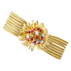 0.75 Carat Ruby 0.52 Carat Diamond 18k Yellow Gold Watch - Vintage 1964
