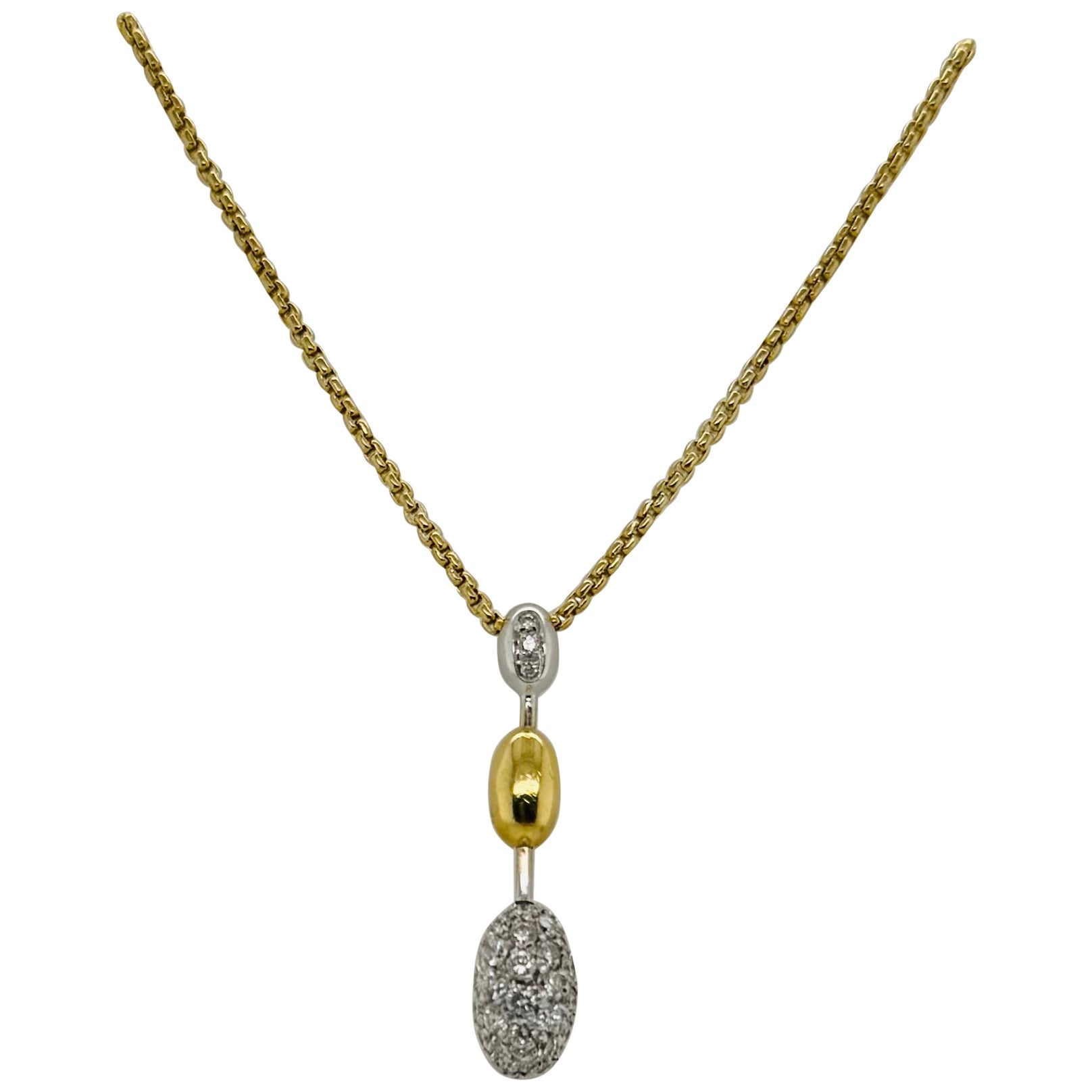 FOPE Italien Zweifarbige Diamant-Tropfen-Anhänger-Halskette mit Anhänger aus 18k Gold