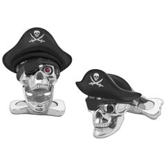 Deakin & Francis Sterling Silver Pirate Skull Ruby Cufflinks