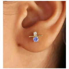 Pave Diamond Dainty Earring 14k Gold Tanzanite Stud Earring Birthday Present .
