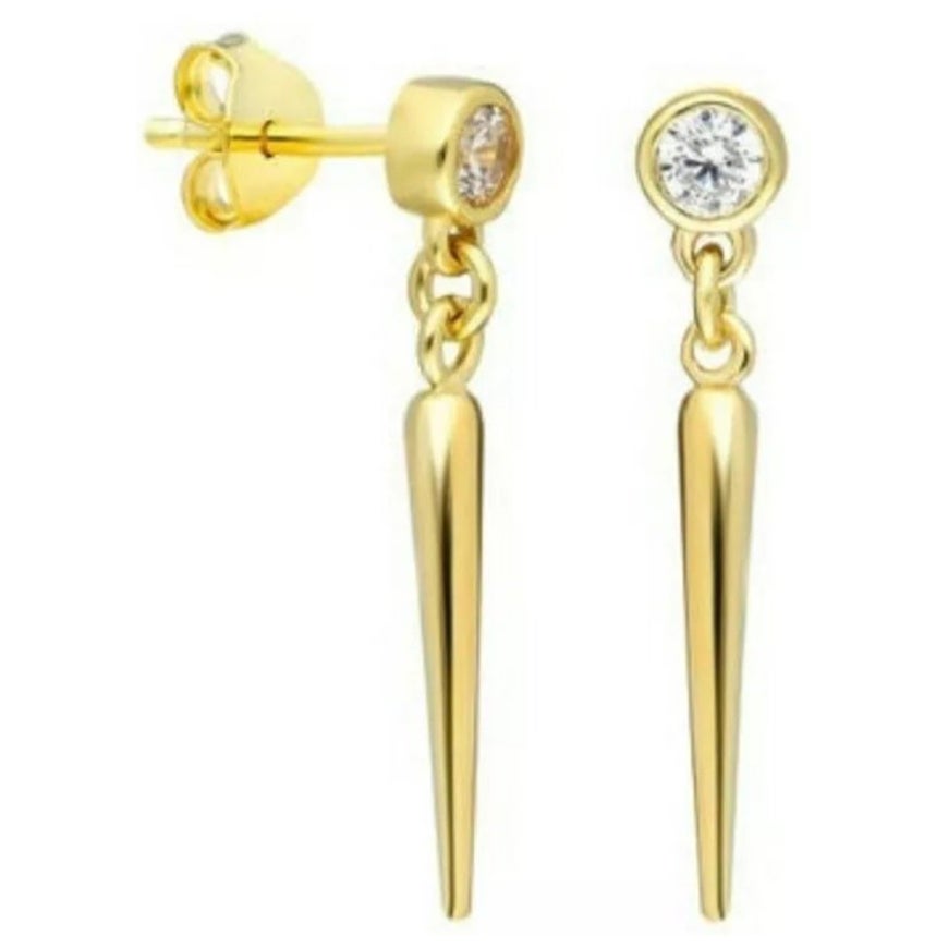 Diamond Dangling Earrings 14K Solid Gold Bezel Set diamond Spike Earring Gift