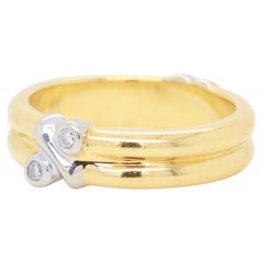 Tiffany & Co. 18K Gold & Diamond Signature X Band Ring