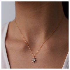 Diamond Gemstone Sun Necklace 14k Solid Gold 0.20ct Elegant Necklace Unique Gift