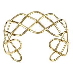Curata Italian Solid 14k Yellow Gold Wide Woven Adjustable Cuff Bangle Bracelet