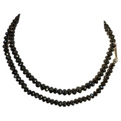 Vintage Natural  Black Diamond Bead Single Strand Necklace 18 Kt White Gold 18"