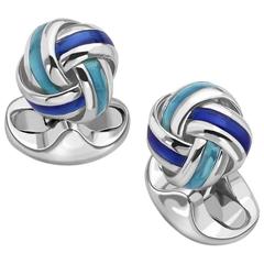 Deakin & Francis Sterling Silver Blue Enamel Knot Cufflinks 1