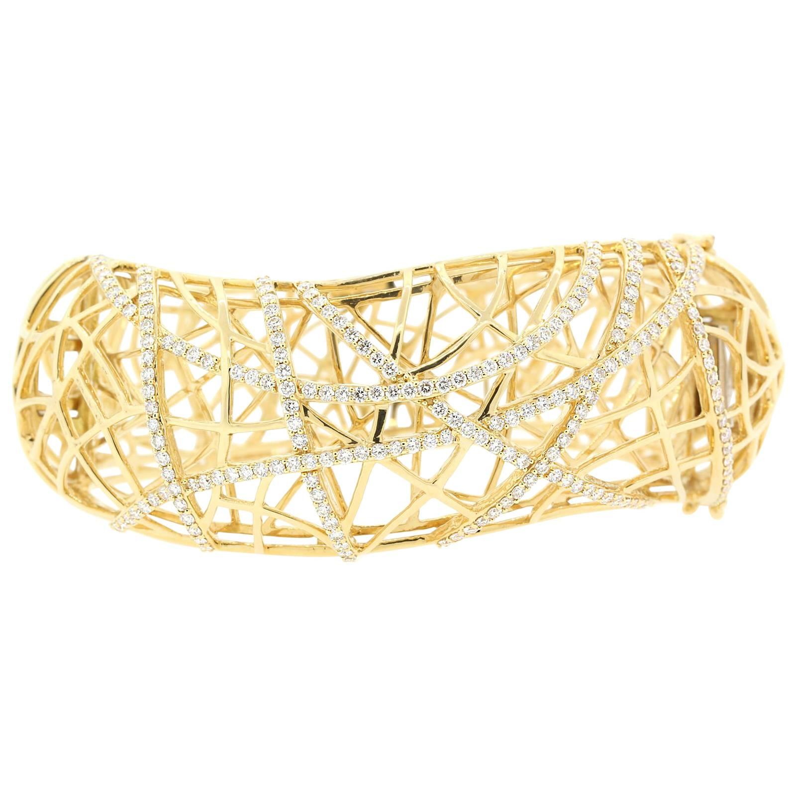 Contemporary Diamond Gold Bangle bracelet