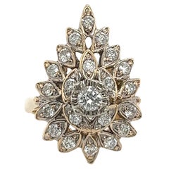 Anillo en racimo de diamantes de oro amarillo de 14 ct estilo vintage con diamantes de 0,70 ct