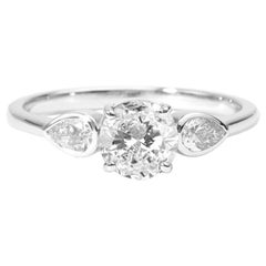 GIA Report Certified 1 Carat Round Cut Three Stone Diamond Ring 18k White Gold