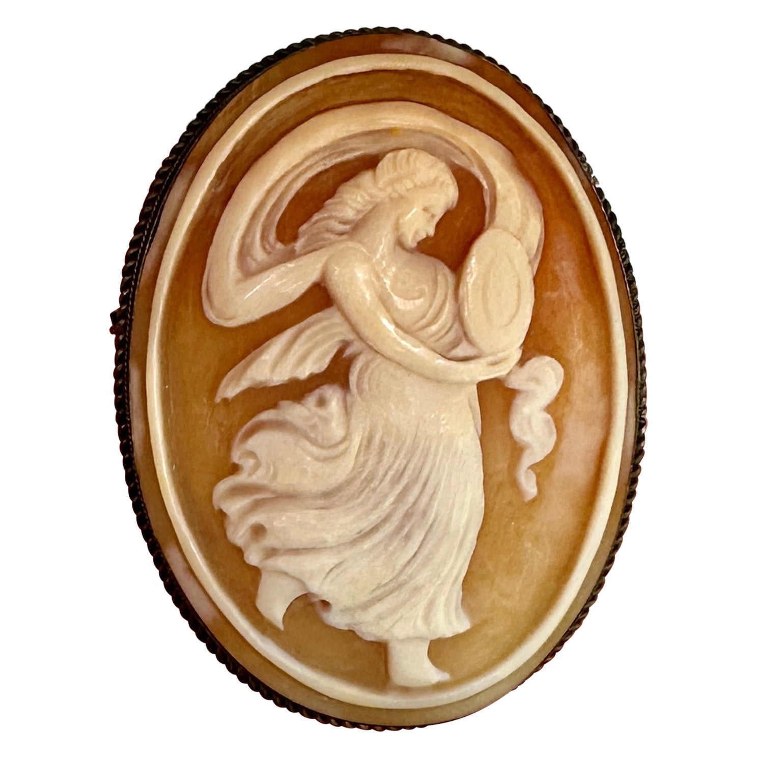 Goddess Cameo Pendant Brooch Necklace Silver Classical Antique 2.5 Inches