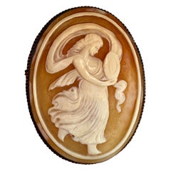 Goddess Cameo Pendant Brooch Necklace Silver Classical Antique 2.5 Inches