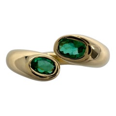 Rare Vintage Cartier Green Emerald Ellipse Oval Cut 18k Gold Bypass Split Ring 7