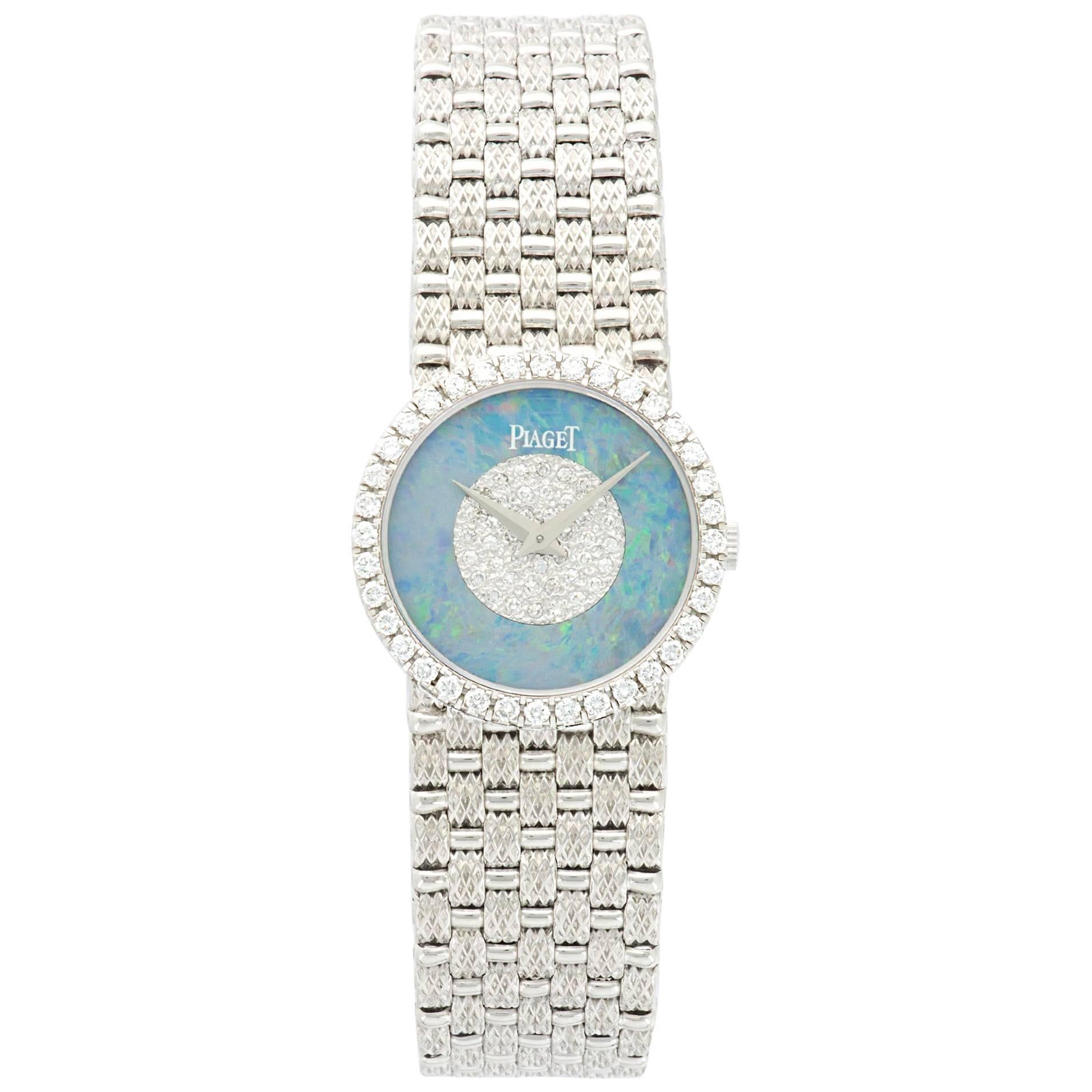 Piaget ladies White Gold Diamond Opal Manual-Wind Bracelet Wristwatch