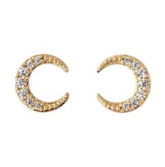 14k Solid Gold Crescent Half Moon Stud Earrings Christmas Gift For Womens.