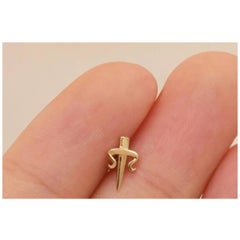 14K Solid Gold Dagger Stud Earrings For Women Cute Sword Piercings Jewelry.