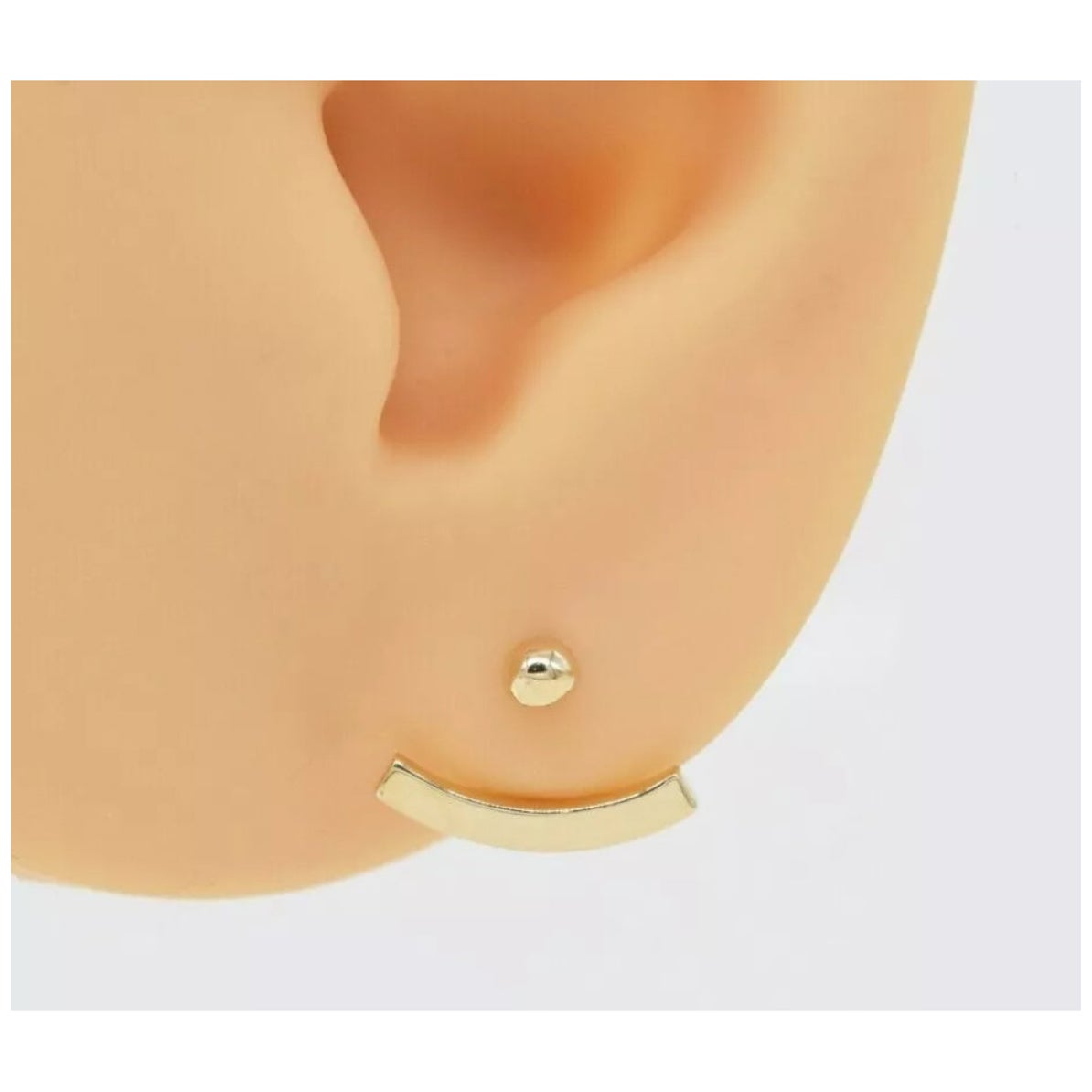 14K Solid Gold Smiley Open Huggie Hoop Piercings For Women Earrings Gift For Mom