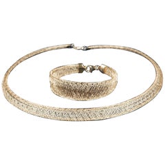 18K Gold Hand-Woven Wire Choker Necklace Bracelet Set  Sparkly  Light Weight