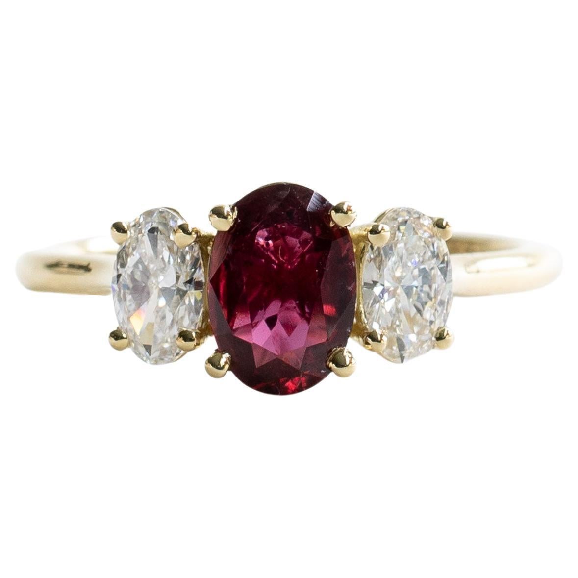18karat Certified 1.062 Carat Ruby Diamond Ring, Three Stone Engagement Ring