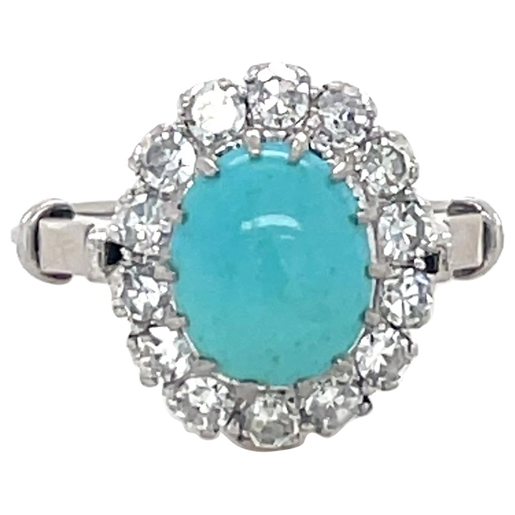 Antique, Turquoise and Diamond Cluster Ring