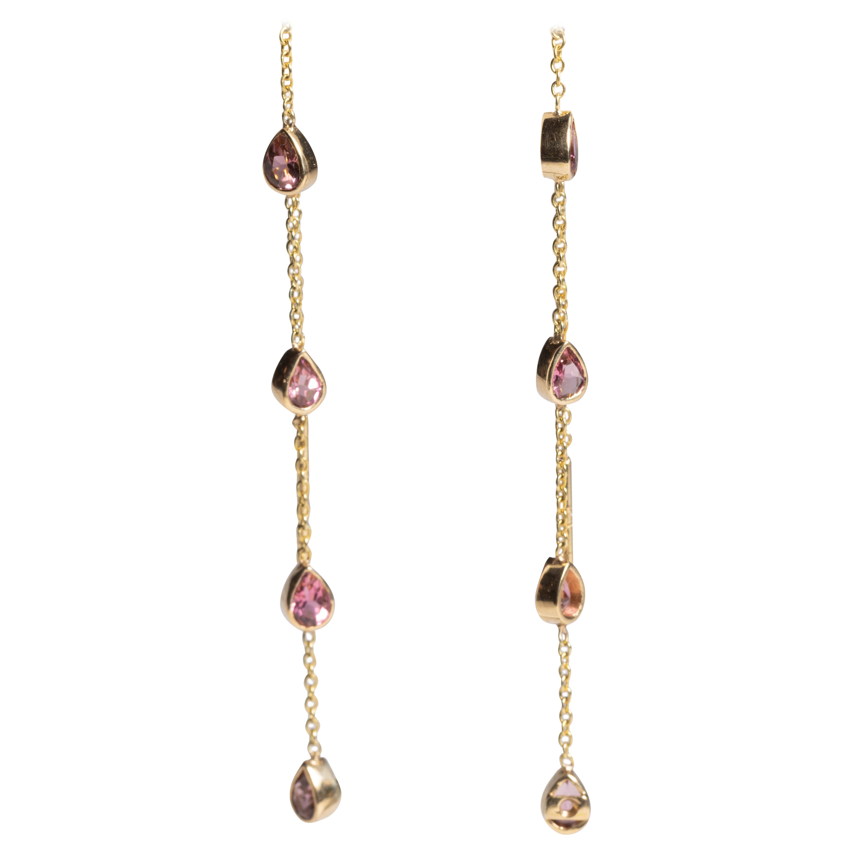 Pink Tourmlaine and 14K Gold Threader Pass-Through Earrings For Sale