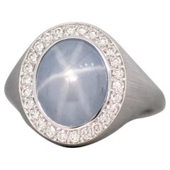 BUNDA Zaffiro a stella taglio cabochon da 7,26 carati con 0,26 carati di diamanti in oro bianco 18 carati