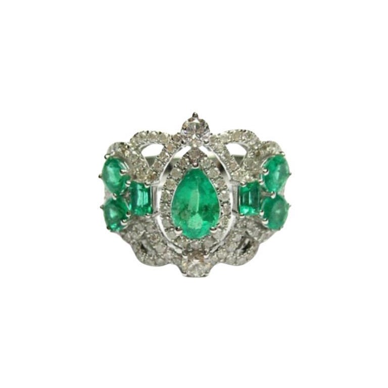 NWT $ 14, 500 18KT Oro Gorgeous Large Fancy Colombian Esmeralda Anillo de Diamantes