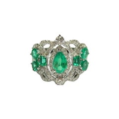 NWT $ 14, 500 18KT Oro Gorgeous Large Fancy Colombian Esmeralda Anillo de Diamantes