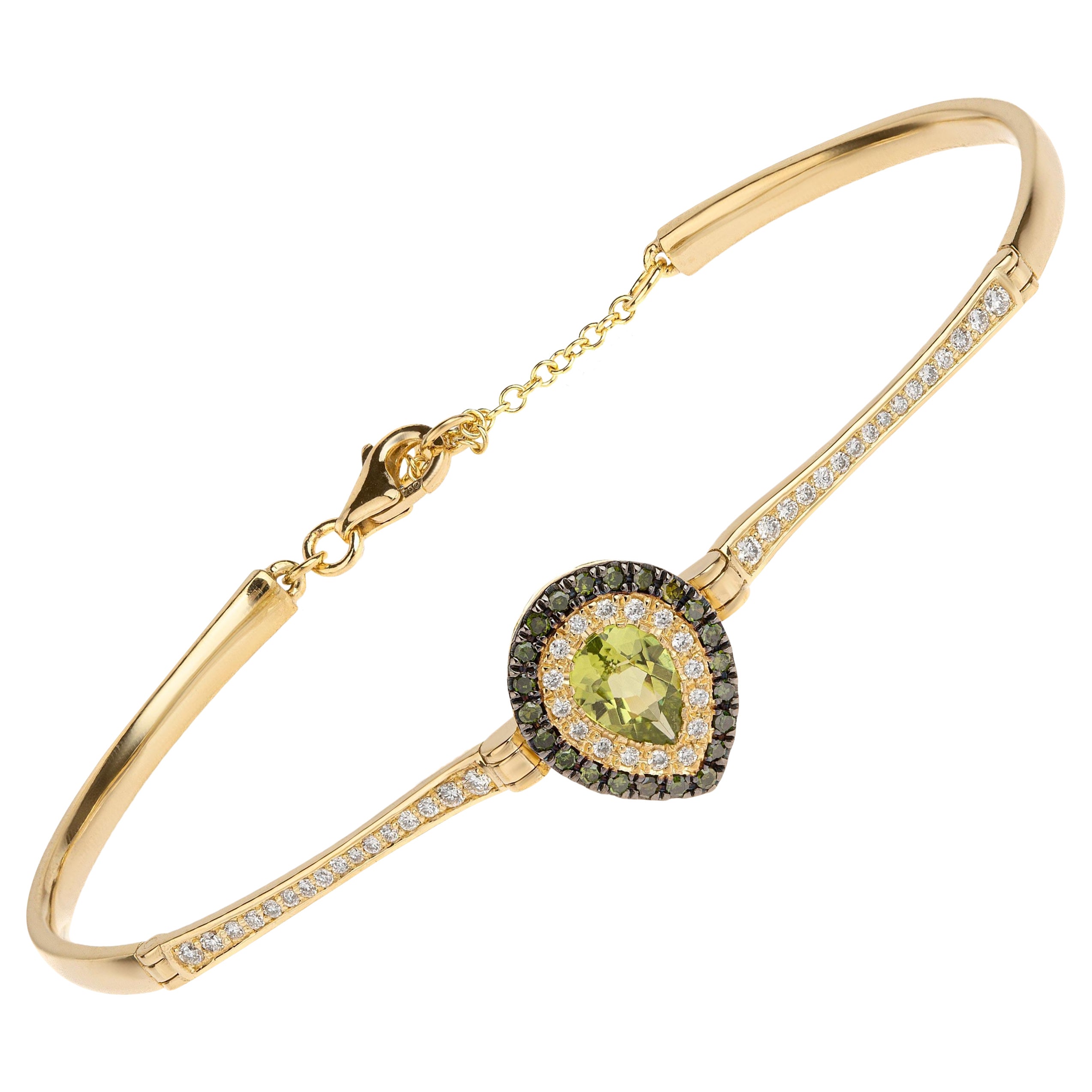 Peridot Pear Cut Bracelet in 18Kt Gold with Blue and White Pave Diamonds