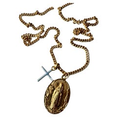 French Virgin Mary Medal Necklace Cross Chain - Symbolic Religious Jewelry