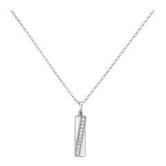 14K White Gold Diamond Diagonal Tag Pendant