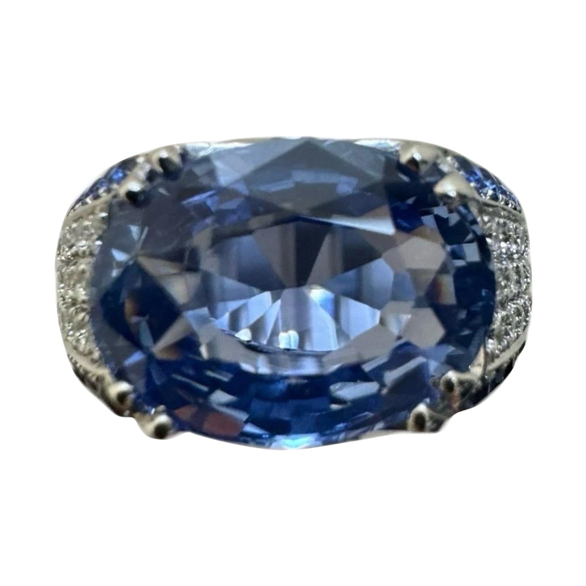 18K White Gold GIA Certified 7.31 Carat No Heat Blue Sapphire East West Ring