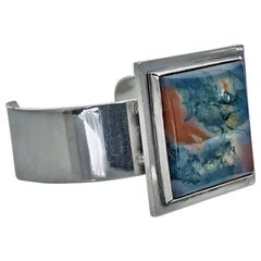 Bracelet jonc Bent Knudsen Danemark en agate sterling (années 1960)