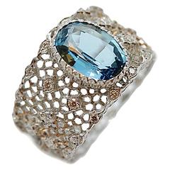 Buccellati Musone Aquamarine Diamonds Gold Band Ring