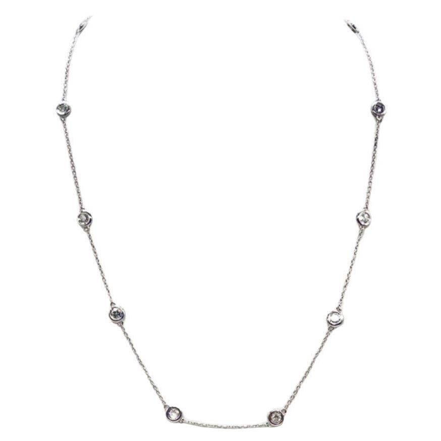 5.60 Carat Diamond By The Yard 10 Station Necklace 14K White Gold 17"