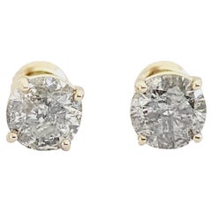 2.03 Carat Natural Diamond Round Studs Yellow Gold 14 Karat