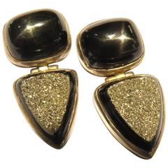Stephen Dweck Black Star Sapphire Iron Pyrite Onyx Sterling Earrings