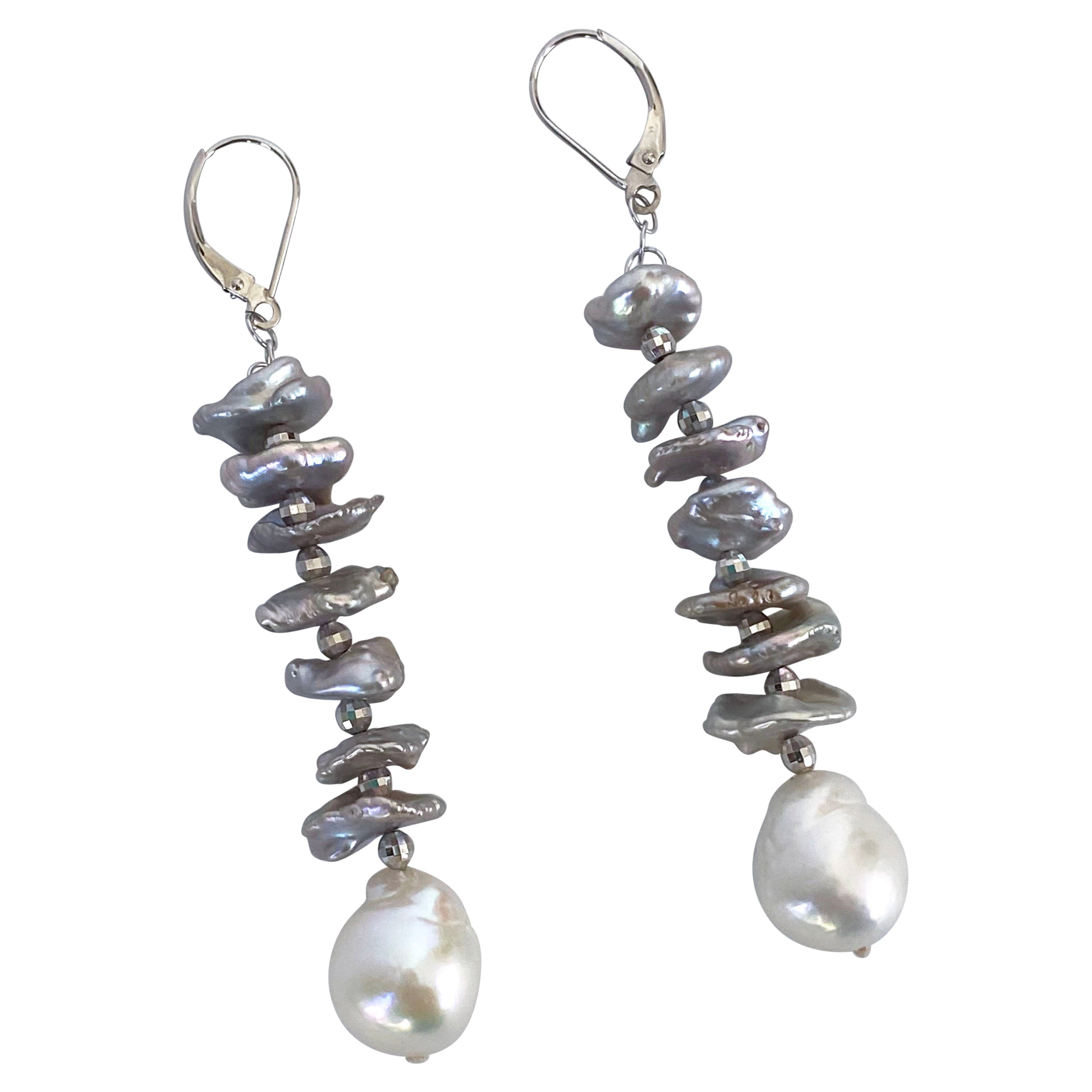 Marina J. Grey Pearl Dangle Earring with Solid 14k White Gold Lever Back Hooks