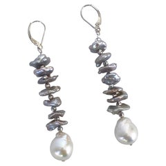 Marina J. Grey Pearl Dangle Earring with Solid 14k White Gold Lever Back Hooks