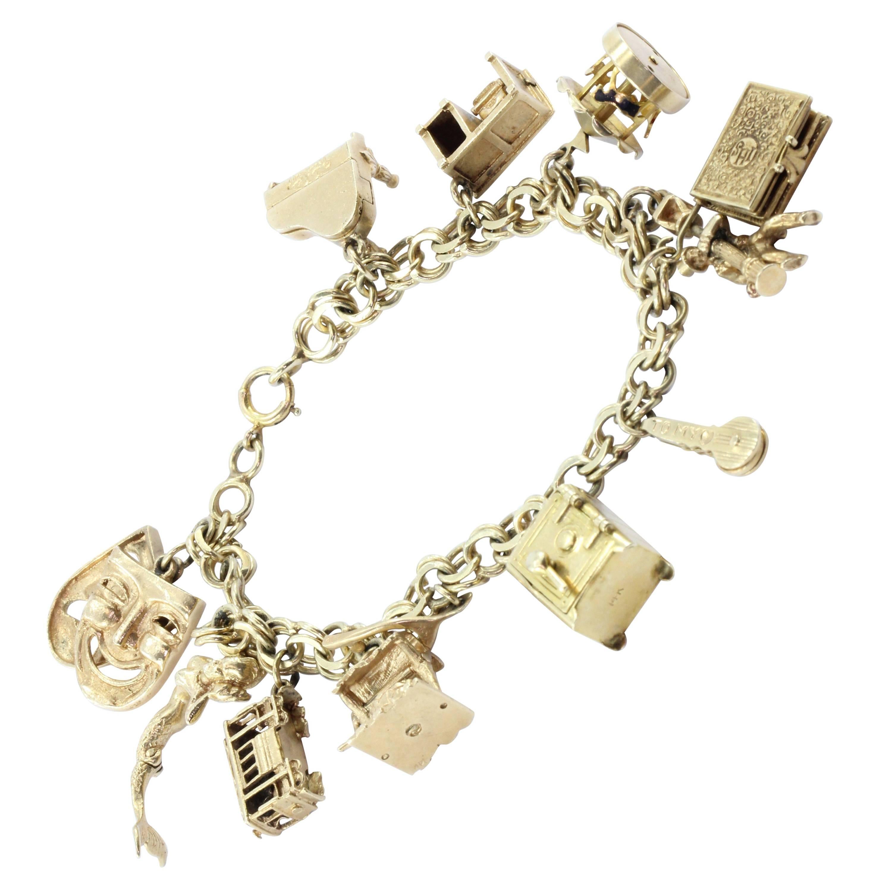 1950s Unique Charm Bracelet With Moveable Charms