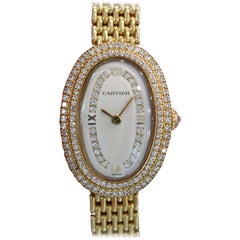 Retro Cartier Ladies Yellow Gold Diamonds Baignoire Grain De Riz Mechanical Wristwatch