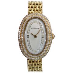 Cartier Ladies Yellow Gold Diamonds Baignoire Grain De Riz Wristwatch 1