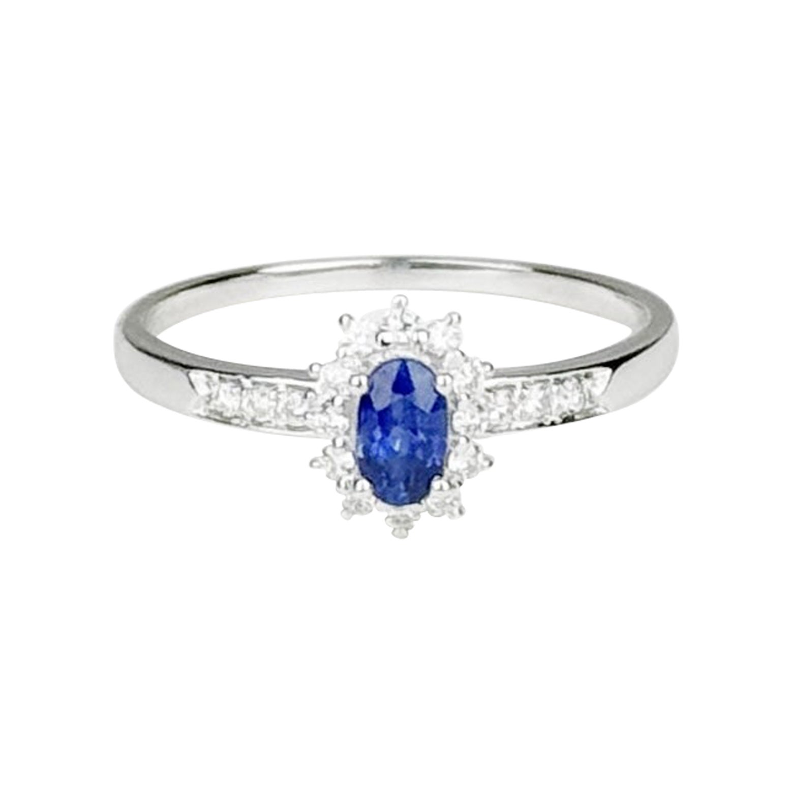 Anillo vintage de diamantes con zafiro azul de Sri Lanka de 0,36 ct en oro blanco de 18 quilates
