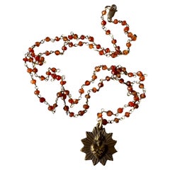 Medal Rosario Chain Bead Necklace Star Heart French Vintage