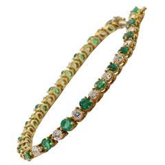 Natural Emerald Diamond Gold Tennis Bracelet 