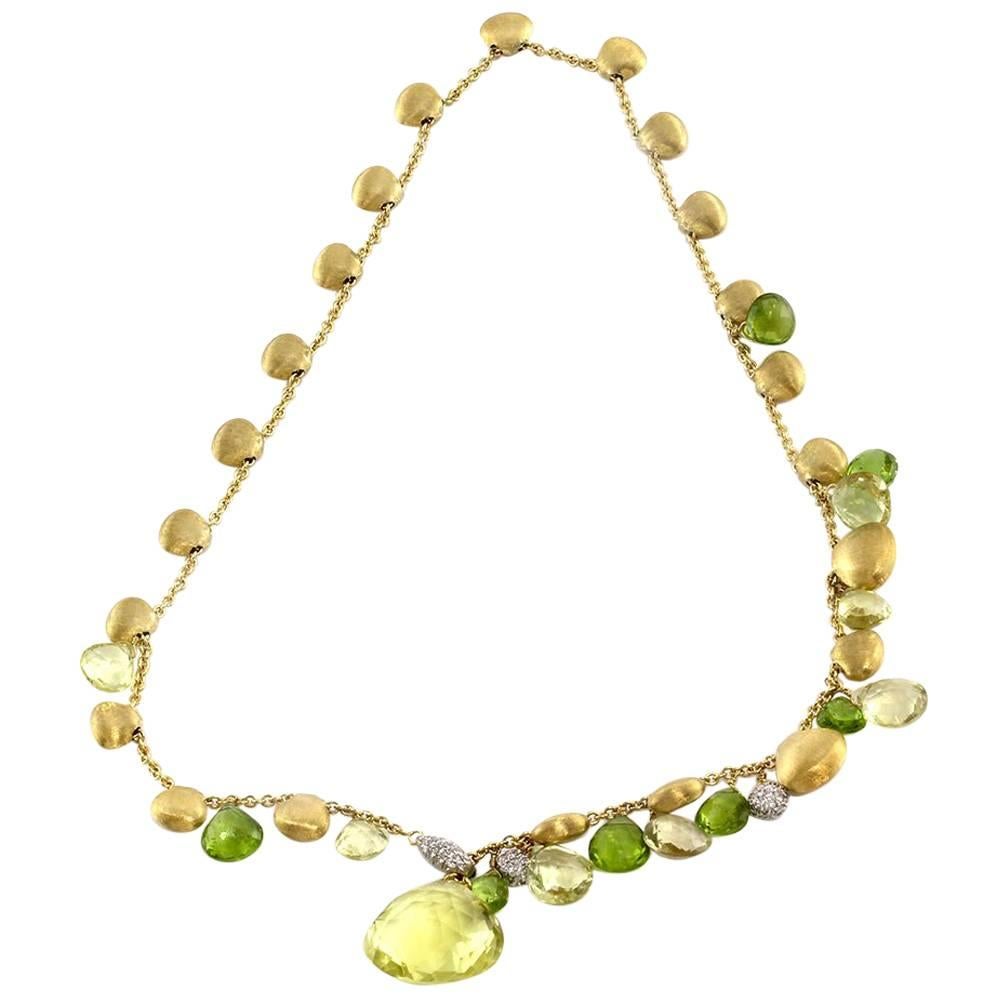 Marco Bicego Prasiolite and Peridot Lariat Necklace in Gold For Sale