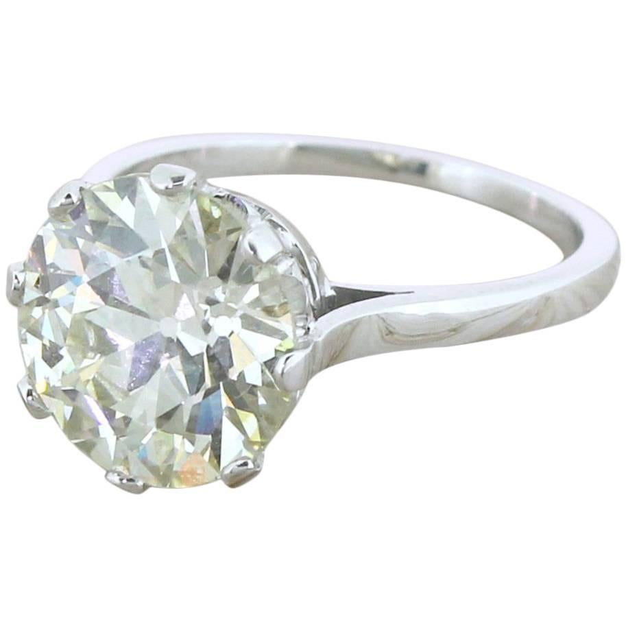 Art Deco 4.12 Carat Old European Cut Diamond Engagement Ring For Sale