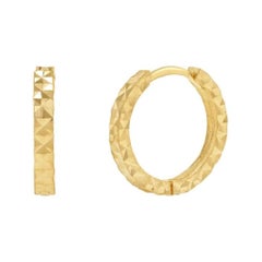 Pendientes Abrazadera de Oro Macizo de 14 K con Corte de Diamante Prisma para Mujer Aros Minimalistas